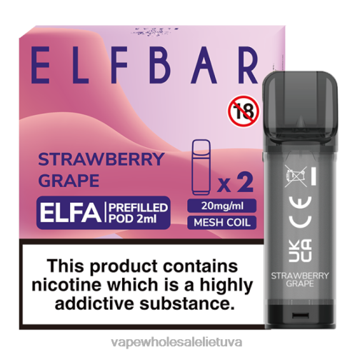 E Cigareciu Z8D0T337 | ELFBAR Elfa braškių vynuogių užpildyta ankštis - 2ml - 20mg (2 pakuotės)