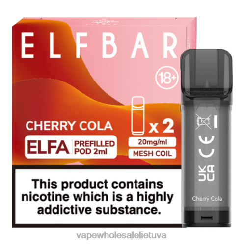Vape Be Nikotino Z8D0T322 | ELFBAR Elfa vyšnių kola užpildyta ankštis - 2ml - 20mg (2 pakuotės)