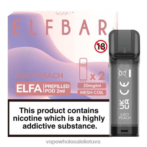 Vape Be Nikotino Z8D0T332 | ELFBAR Elfa sultingas persikas užpildyta ankštis - 2ml - 20mg (2 pakuotės)