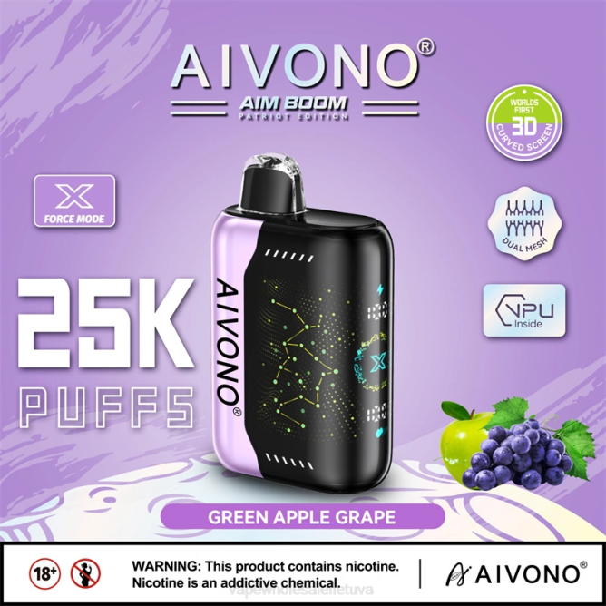 Aivono AIM BOOM 25 000 žalių obuolių vynuogių - 4FRZ346 Vape Shop Kaunas