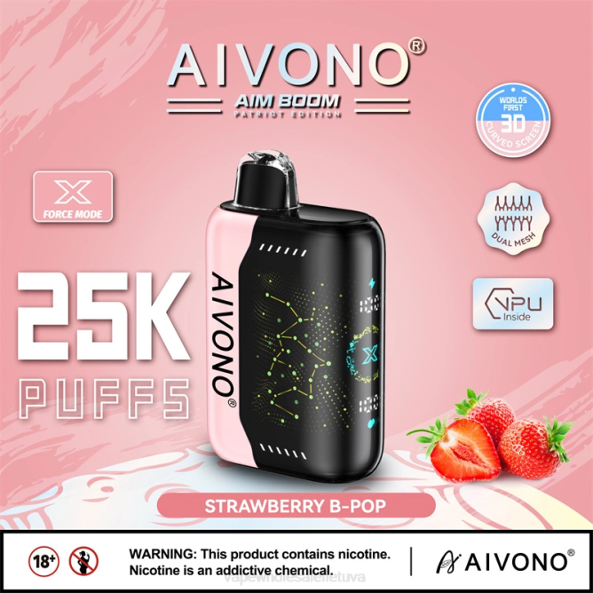 Aivono AIM BOOM 25 000 braškių b-pop - 4FRZ352 Vape Be Nikotino
