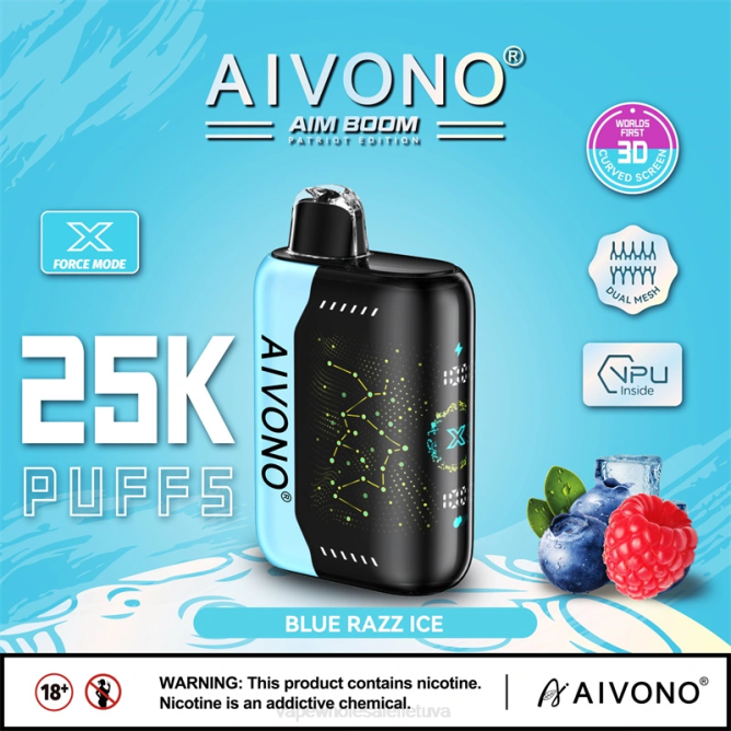 Aivono AIM BOOM 25 000 mėlynas razz ledas - 4FRZ345 Vape Be Nikotino