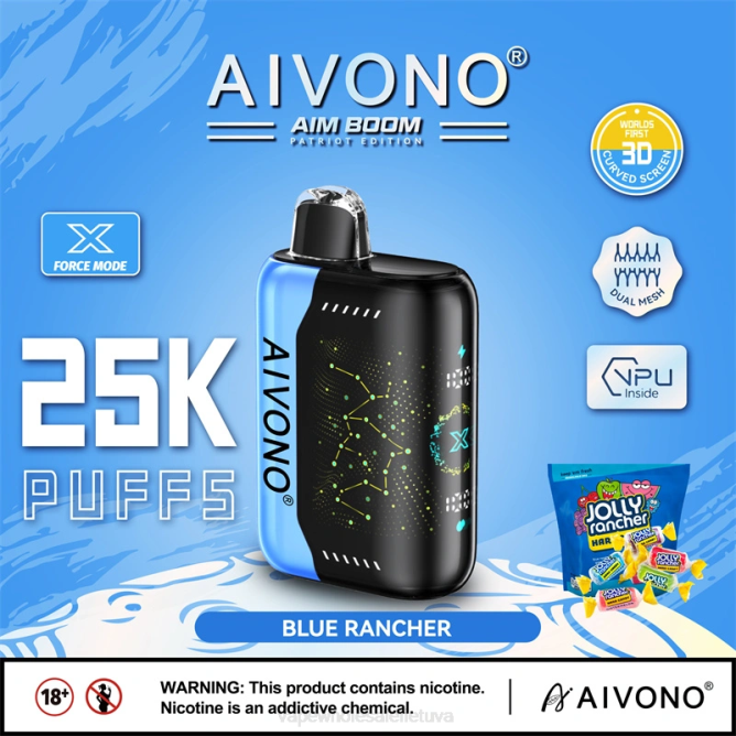Aivono AIM BOOM 25 000 mėlynasis rančeris - 4FRZ344 Vape Wholesale Lietuva