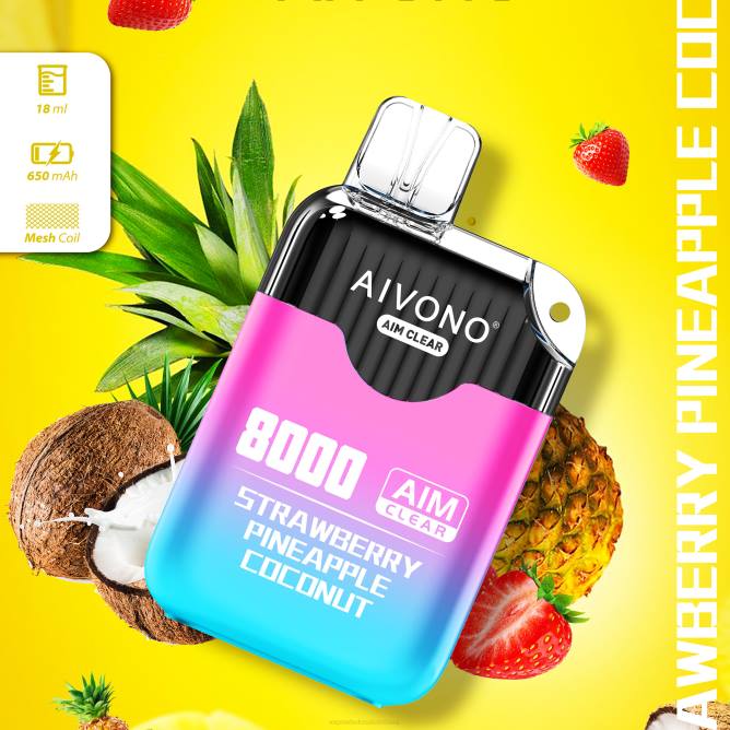Aivono AIM CLEAR 8000 braškinis ananasinis kokosas - 4FRZ207 Vape Shop Vilnius