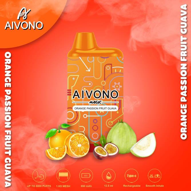 Aivono AIM MAGIC 5800 burnos dėžutės cigaretė apelsinų pasiflorų gvajava - 4FRZ90 Vape Wholesale Supplier