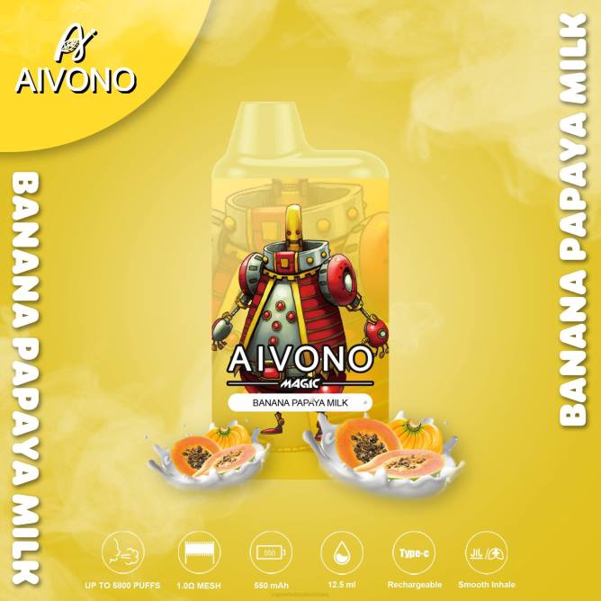 Aivono AIM MAGIC 5800 burnos dėžutės cigaretė bananų papajos pienas - 4FRZ94 Vape Shop Kaunas