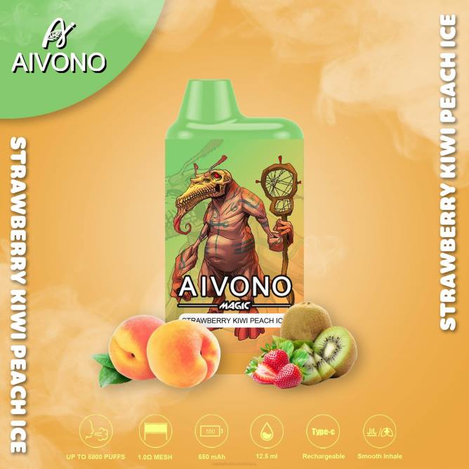 Aivono AIM MAGIC 5800 burnos dėžutės cigaretė braškių kivių persikų ledukai - 4FRZ96 Vape Lietuva