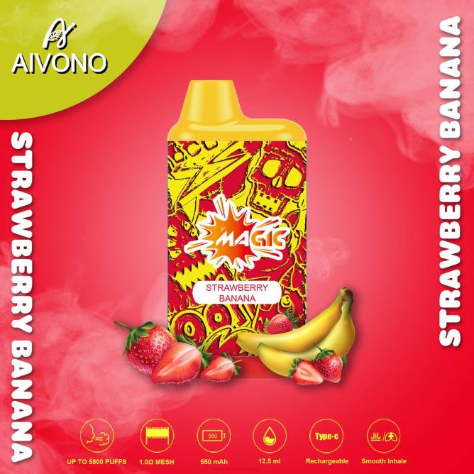 Aivono AIM MAGIC 5800 burnos dėžutės cigaretė braškinis bananas - 4FRZ93 Vape Be Nikotino