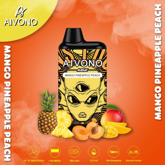 Aivono AIM MAGIC 5800 burnos dėžutės cigaretė mango ananasų persikas - 4FRZ88 Vape Shop Vilnius