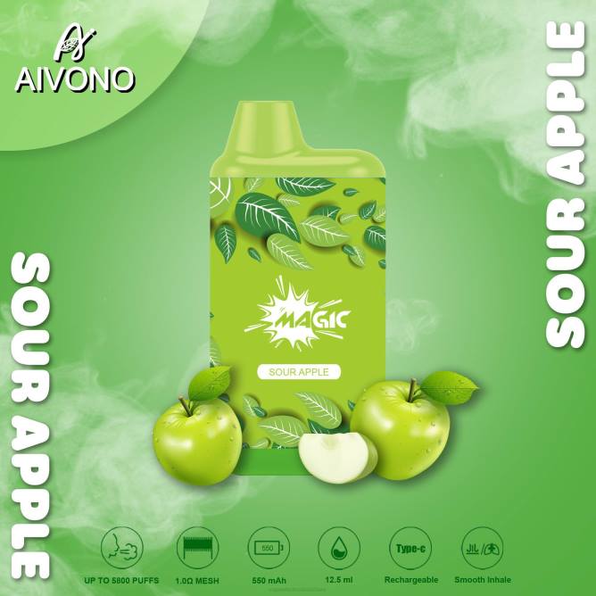 Aivono AIM MAGIC 5800 burnos dėžutės cigaretė rūgštus obuolys - 4FRZ87 Vape Shop Kaunas