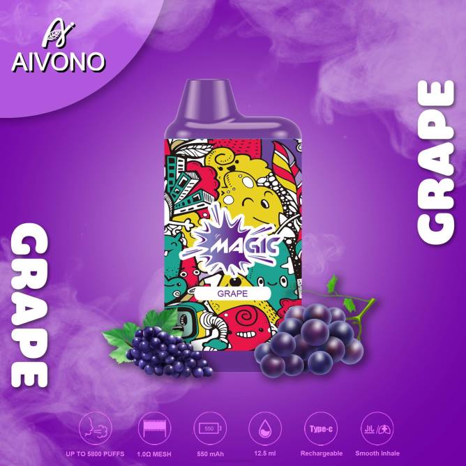 Aivono AIM MAGIC 5800 burnos dėžutės cigaretė vynuogių - 4FRZ92 Vape Wholesale Lietuva