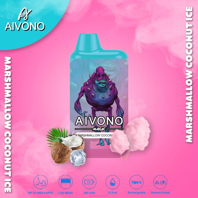 Aivono AIM MAGIC 5800 burnos dėžutės cigaretė zefyro kokoso ledas - 4FRZ95 Vape Shop Vilnius