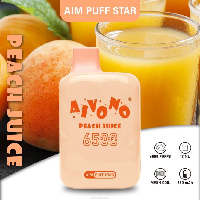 Aivono AIM PUFF STAR 6500 persikų sultys - 4FRZ289 Vape Be Nikotino