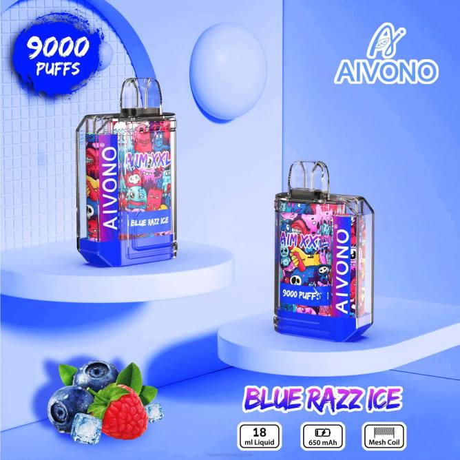 Aivono AIM XXL 9000 burnos lipdukas skaidrus mėlynas razz ledas - 4FRZ54 Vape Lietuva