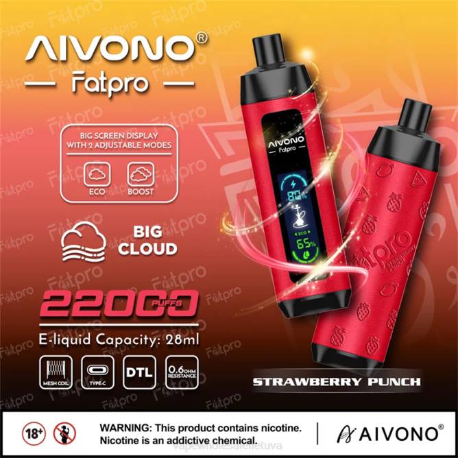 Aivono Fatpro 22000 braškių punšas - 4FRZ8 Vape Wholesale Lietuva