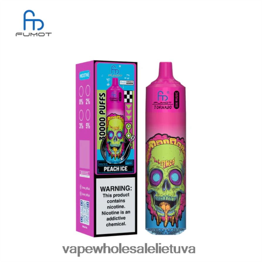 Vape Be Nikotino 6V628P20 persikų ledas Fumot Tornado 30k muzika