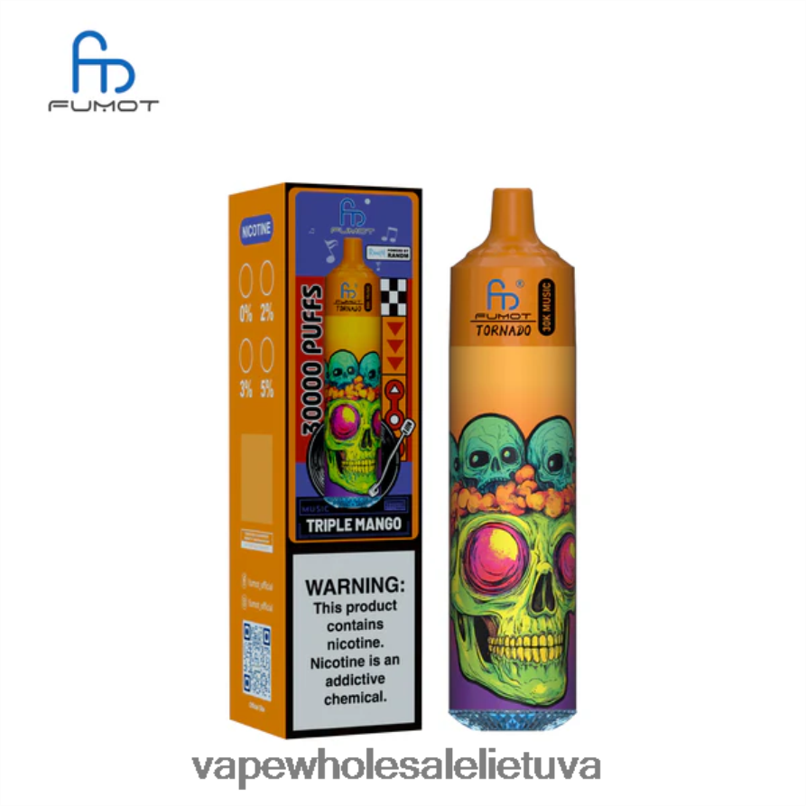 Vape Be Nikotino 6V628P29 trigubas mangas Fumot Tornado 30k muzika