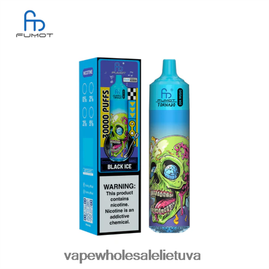 Vape Be Nikotino 6V628P2 juodas ledas Fumot Tornado 30k muzika