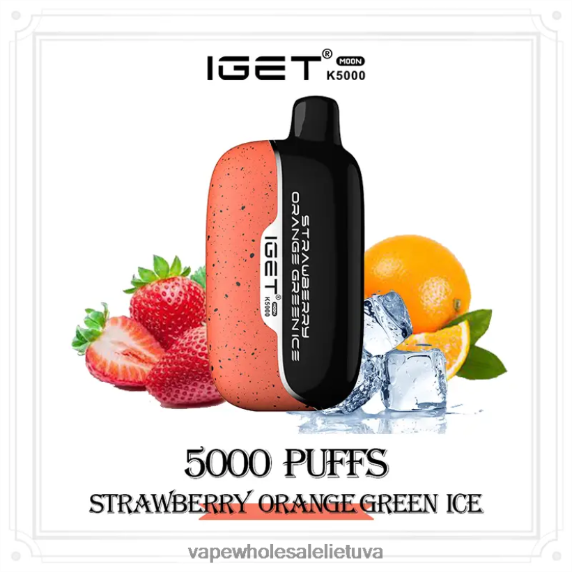 Vape Shop Kaunas 22NZ2812 braškių oranžinis žalias ledas IGET Moon 5000 tūkst