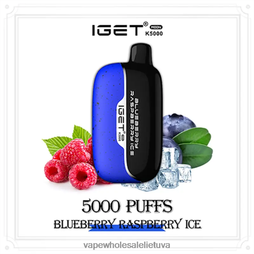 Vape Shop Kaunas 22NZ283 mėlynių aviečių ledukai IGET Moon 5000 tūkst
