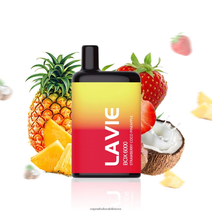 LAVIE BOX 6000 išpūtimų PHN2B4205 | Vape Be Nikotino braškinis kokosinis ananasas