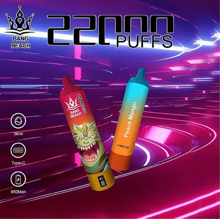 Bang Beach 22000 pūtimų išmanusis ekranas 22TF24 - Vape Shop Kaunas persikų mango