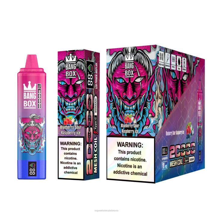 Bang Box 20 000 22TF55 - Vape Lietuva mėlynių rūgštus aviečių ledas