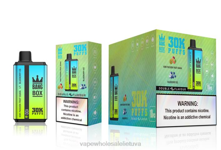 Bang Box 30 000 dvigubų skonių 22TF65 - Vape Lietuva kivių pasiflorų gvajavos ir mėlynių ledai