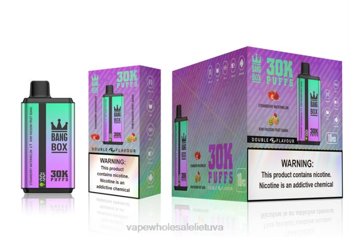Bang Box 30 000 dvigubų skonių 22TF70 - Vape Shop Kaunas braškinis arbūzas ir kivi pasifloros gvajava