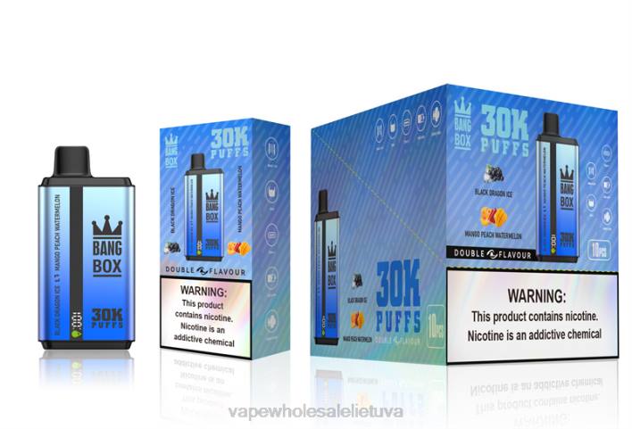 Bang Box 30 000 dvigubų skonių 22TF71 - Vape Shop Vilnius juodasis drakonas ledas ir mango persikų arbūzas